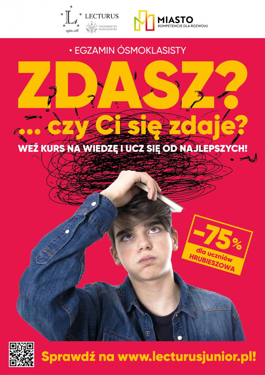 Chłopak Ma na głowie książkę, napis zdasz czy ci się zdaje, - 75% dla mieszkańców Hrubieszowa