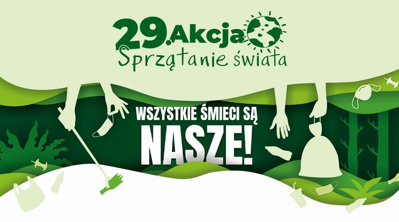 Na zielonym tle napis 29 Akcja sprzątania świata